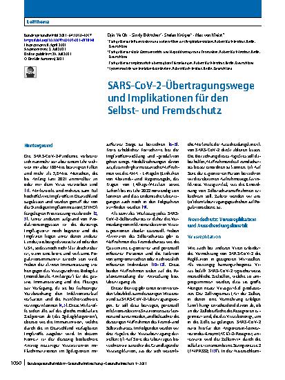 Vorschauseite 1: SARS-CoV-2-Übertragungswege und Implikationen für den Selbstund Fremdschutz