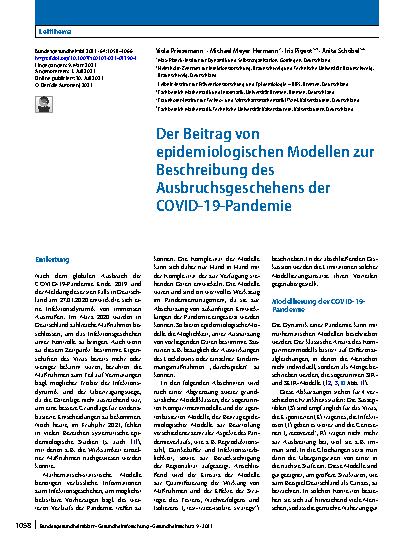 Vorschauseite 1: Der Beitrag von epidemiologischen Modellen zur Beschreibung des Ausbruchsgeschehens der COVID-19-Pandemie
