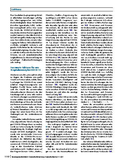 Vorschauseite 4: COVID-19-Patientinnen und -Patienten in Deutschland: Expositionsrisiken und assoziierte Faktoren für Hospitalisierungen und schwere Krankheitsverläufe