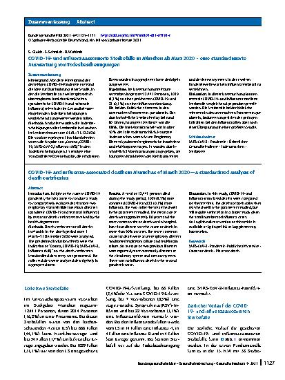 Vorschauseite 3: COVID-19- und influenzaassoziierte Sterbefälle in München ab März 2020 – eine standardisierte Auswertung von Todesbescheinigungen