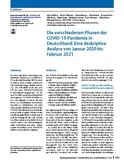 Vorschauseite 1: Die verschiedenen Phasen der COVID-19-Pandemie in Deutschland: Eine deskriptive Analyse von Januar 2020 bis Februar 2021