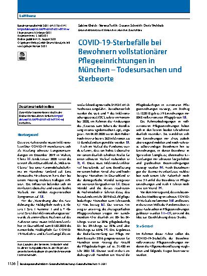 Vorschauseite 1: COVID-19-Sterbefälle bei Bewohnern vollstationärer Pflegeeinrichtungen in München – Todesursachen und Sterbeorte