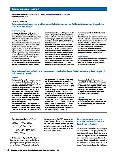 Vorschauseite 3: Regionales Monitoring von Infektionen mittels standardisierter Fallfatalitätsraten am Beispiel von SARS-CoV-2 in Bayern
