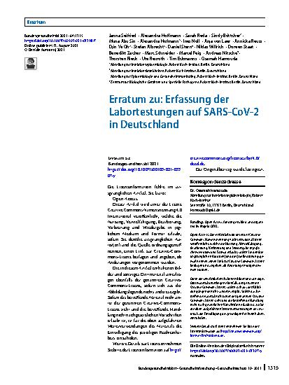 Vorschauseite 1: Erratum zu: Erfassung der Labortestungen auf SARS-CoV-2 in Deutschland