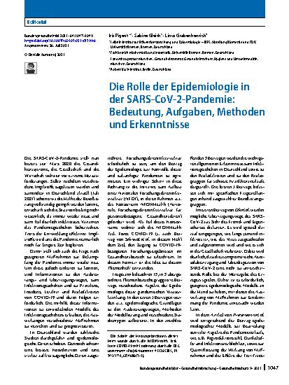 Vorschauseite 1: Die Rolle der Epidemiologie in der SARS-CoV-2-Pandemie: Bedeutung, Aufgaben, Methoden und Erkenntnisse