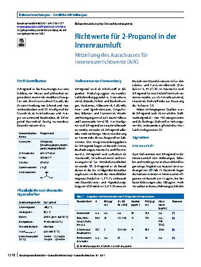 Vorschauseite 1: Richtwerte für 2-Propanol in der Innenraumluft