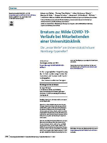 Vorschauseite 1: Erratum zu: Milde COVID-19-Verläufe bei Mitarbeitenden einer Universitätsklinik
