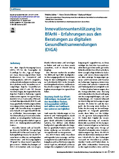 Vorschauseite 1: Innovationsunterstützung im BfArM – Erfahrungen aus den Beratungen zu digitalen Gesundheitsanwendungen (DiGA)