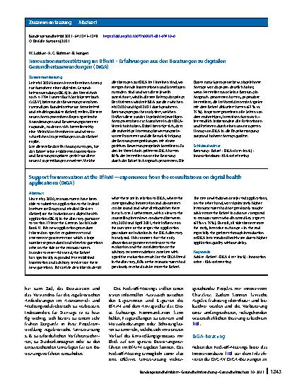 Vorschauseite 3: Innovationsunterstützung im BfArM – Erfahrungen aus den Beratungen zu digitalen Gesundheitsanwendungen (DiGA)