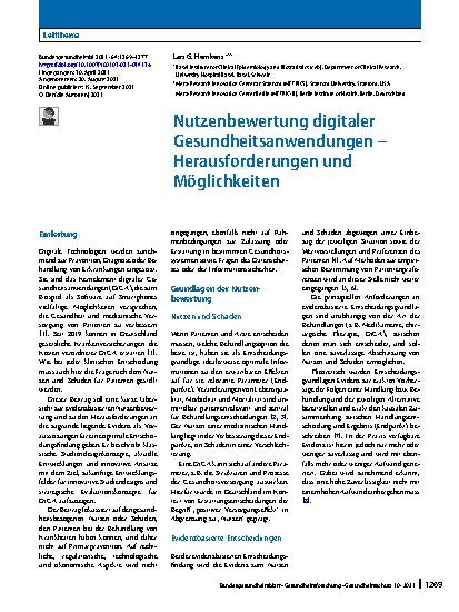Vorschauseite 1: Nutzenbewertung digitaler Gesundheitsanwendungen – Herausforderungen und Möglichkeiten