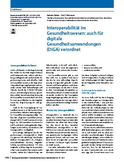 Vorschauseite 1: Interoperabilität im Gesundheitswesen: auch für digitale Gesundheitsanwendungen (DiGA) verordnet