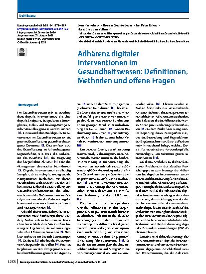Vorschauseite 1: Adhärenz digitaler Interventionen im Gesundheitswesen: Definitionen, Methoden und offene Fragen