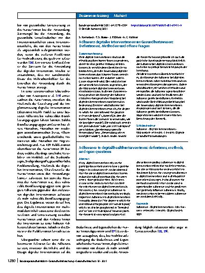 Vorschauseite 3: Adhärenz digitaler Interventionen im Gesundheitswesen: Definitionen, Methoden und offene Fragen