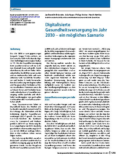 Vorschauseite 1: Digitalisierte Gesundheitsversorgung im Jahr 2030 – ein mögliches Szenario
