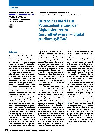 Vorschauseite 1: Beitrag des BfArM zur Potenzialentfaltung der Digitalisierung im Gesundheitswesen – digital readiness@BfArM