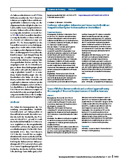 Vorschauseite 3: Verlorene Lebensjahre: Bekanntes und Neues zur Methodik am Beispiel der häufigsten Todesursachen in Deutschland