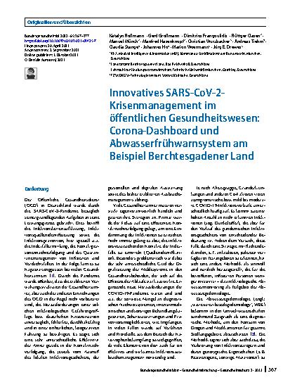 Vorschauseite 1: Innovatives SARS-CoV-2-Krisenmanagement im öffentlichen Gesundheitswesen: Corona-Dashboard und Abwasserfrühwarnsystem am Beispiel Berchtesgadener Land
