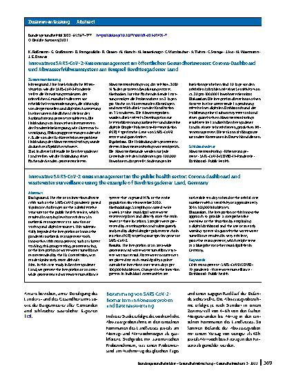 Vorschauseite 3: Innovatives SARS-CoV-2-Krisenmanagement im öffentlichen Gesundheitswesen: Corona-Dashboard und Abwasserfrühwarnsystem am Beispiel Berchtesgadener Land