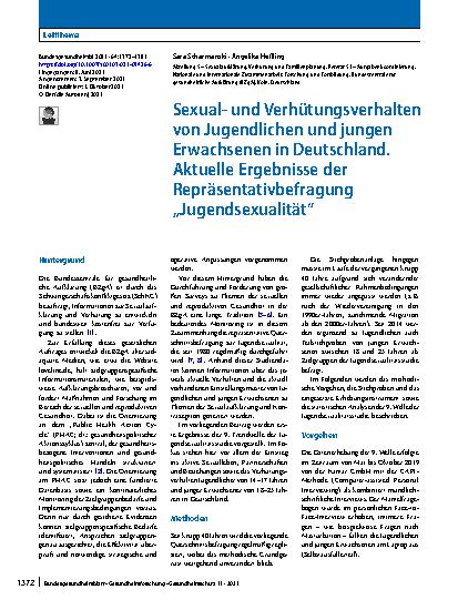 Vorschauseite 1: Sexualund Verhütungsverhalten von Jugendlichen und jungen Erwachsenen in Deutschland. Aktuelle Ergebnisse der Repräsentativbefragung „Jugendsexualität“