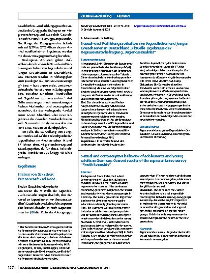 Vorschauseite 3: Sexualund Verhütungsverhalten von Jugendlichen und jungen Erwachsenen in Deutschland. Aktuelle Ergebnisse der Repräsentativbefragung „Jugendsexualität“