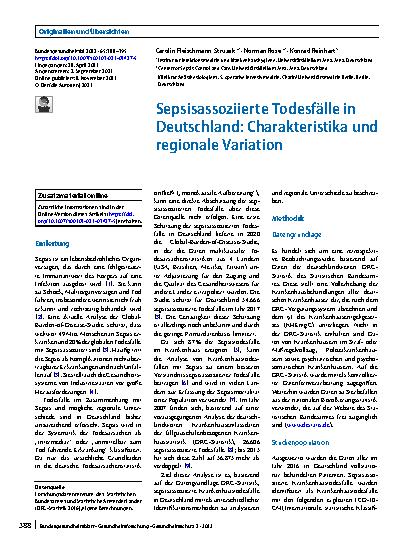 Vorschauseite 1: Sepsisassoziierte Todesfälle in Deutschland: Charakteristika und regionale Variation
