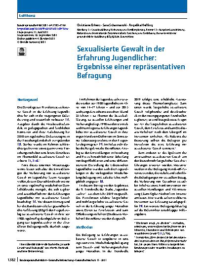 Vorschauseite 1: Sexualisierte Gewalt in der Erfahrung Jugendlicher: Ergebnisse einer repräsentativen Befragung