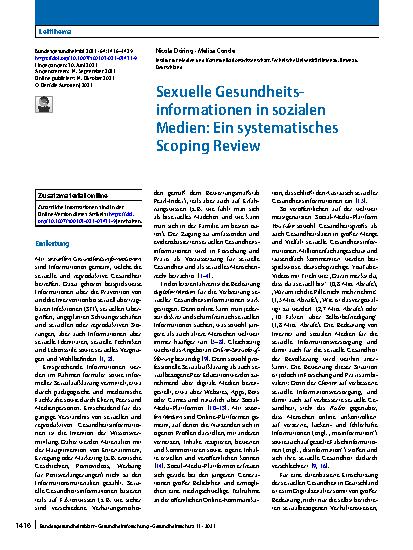 Vorschauseite 1: Sexuelle Gesundheitsinformationen in sozialen Medien: Ein systematisches Scoping Review