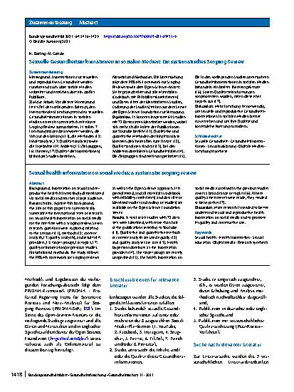 Vorschauseite 3: Sexuelle Gesundheitsinformationen in sozialen Medien: Ein systematisches Scoping Review