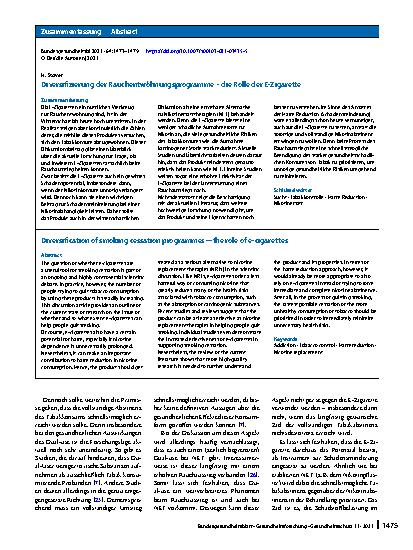 Vorschauseite 3: Diversifizierung der Rauchentwöhnungsprogramme – die Rolle der E-Zigarette