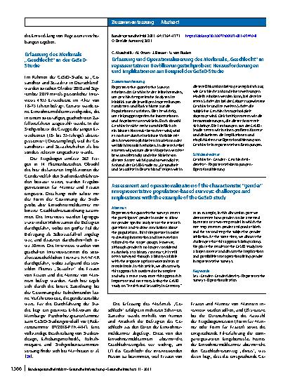Vorschauseite 3: Erfassung und Operationalisierung des Merkmals „Geschlecht“ in repräsentativen Bevölkerungsstichproben: Herausforderungen und Implikationen am Beispiel der GeSiD-Studie