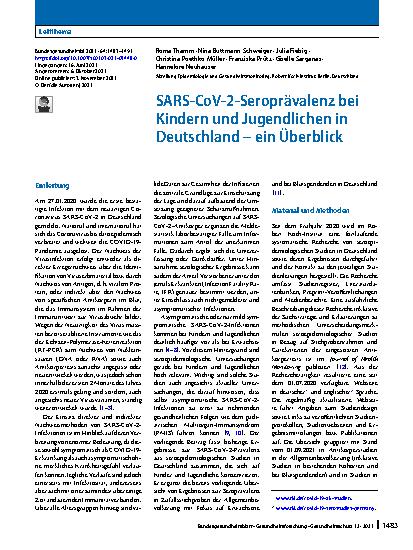 Vorschauseite 1: SARS-CoV-2-Seroprävalenz bei Kindern und Jugendlichen in Deutschland – ein Überblick