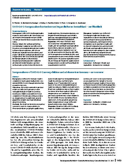 Vorschauseite 3: SARS-CoV-2-Seroprävalenz bei Kindern und Jugendlichen in Deutschland – ein Überblick