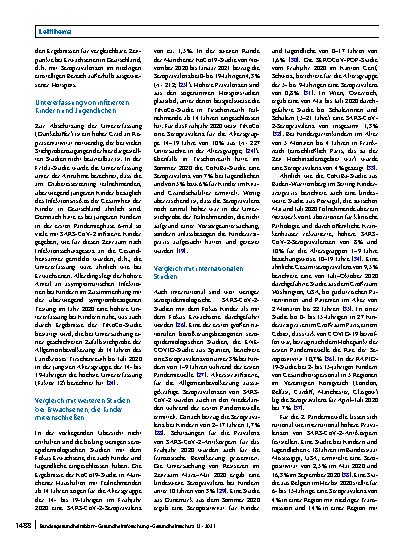 Vorschauseite 6: SARS-CoV-2-Seroprävalenz bei Kindern und Jugendlichen in Deutschland – ein Überblick