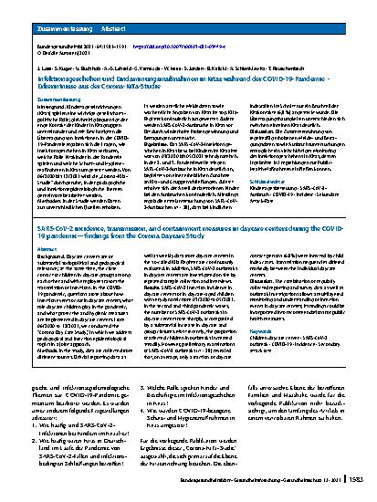 Vorschauseite 3: Infektionsgeschehen und Eindämmungsmaßnahmen in Kitas während der COVID-19-Pandemie – Erkenntnisse aus der Corona-KiTa-Studie