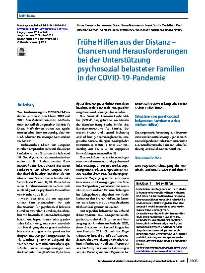Vorschauseite 1: Frühe Hilfen aus der Distanz – Chancen und Herausforderungen bei der Unterstützung psychosozial belasteter Familien in der COVID-19-Pandemie