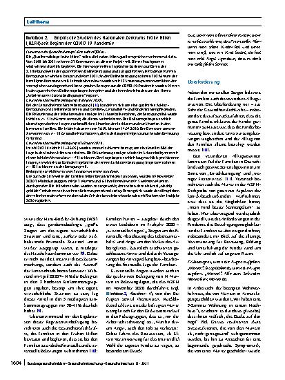 Vorschauseite 2: Frühe Hilfen aus der Distanz – Chancen und Herausforderungen bei der Unterstützung psychosozial belasteter Familien in der COVID-19-Pandemie
