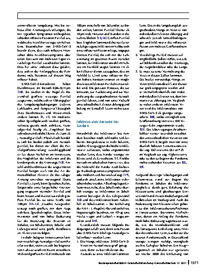Vorschauseite 2: Lüftungskonzepte in Schulen zur Prävention einer Übertragung hochinfektiöser Viren (SARS-CoV‑2) über Aerosole in der Raumluft