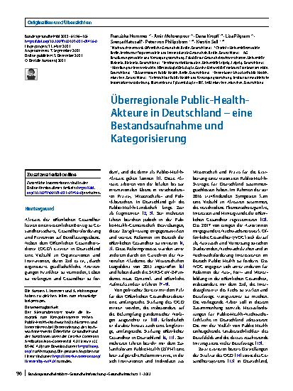 Vorschauseite 1: Überregionale Public-Health-Akteure in Deutschland – eine Bestandsaufnahme und Kategorisierung