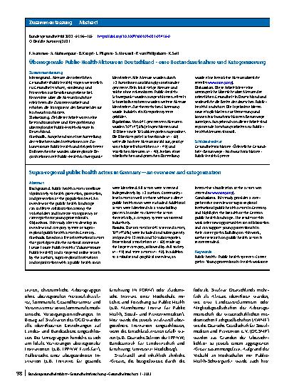 Vorschauseite 3: Überregionale Public-Health-Akteure in Deutschland – eine Bestandsaufnahme und Kategorisierung