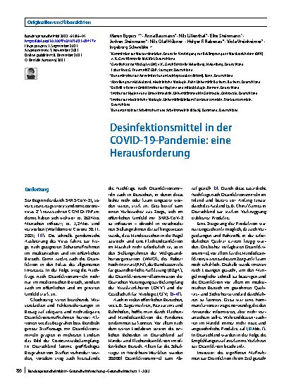 Vorschauseite 1: Desinfektionsmittel in der COVID-19-Pandemie: eine Herausforderung