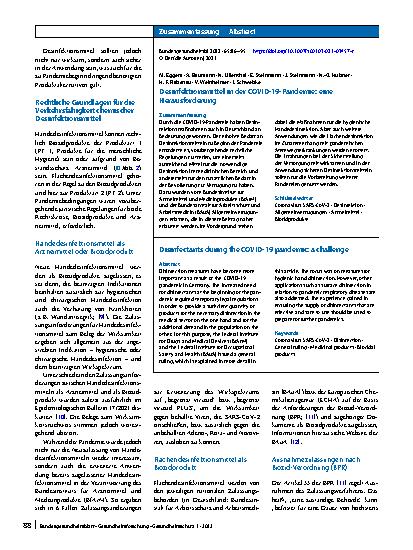Vorschauseite 3: Desinfektionsmittel in der COVID-19-Pandemie: eine Herausforderung