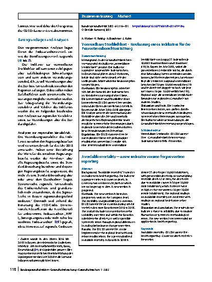 Vorschauseite 3: Vermeidbare Sterblichkeit – Neufassung eines Indikators für die Präventionsberichterstattung