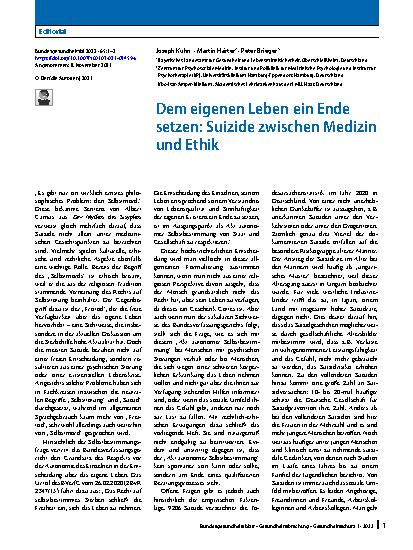Vorschauseite 1: Dem eigenen Leben ein Ende setzen: Suizide zwischen Medizin und Ethik