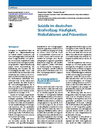 Vorschauseite 1: Suizide im deutschen Strafvollzug: Häufigkeit, Risikofaktoren und Prävention