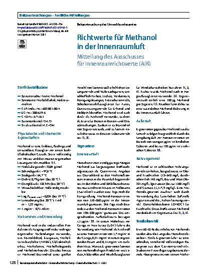 Vorschauseite 1: Richtwerte für Methanol in der Innenraumluft