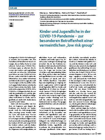 Vorschauseite 1: Kinder und Jugendliche in der COVID-19-Pandemie – zur besonderen Betroffenheit einer vermeintlichen „low risk group“