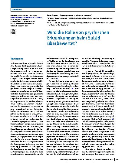 Vorschauseite 1: Wird die Rolle von psychischen Erkrankungen beim Suizid überbewertet?