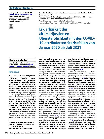 Vorschauseite 1: Erklärbarkeit der altersadjustierten Übersterblichkeit mit den COVID-19-attribuierten Sterbefällen von Januar 2020 bis Juli 2021