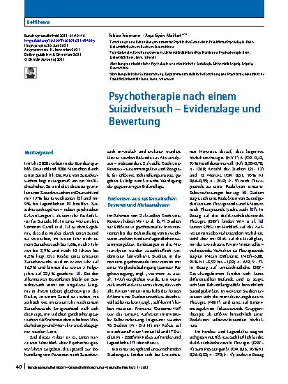 Vorschauseite 1: Psychotherapie nach einem Suizidversuch – Evidenzlage und Bewertung