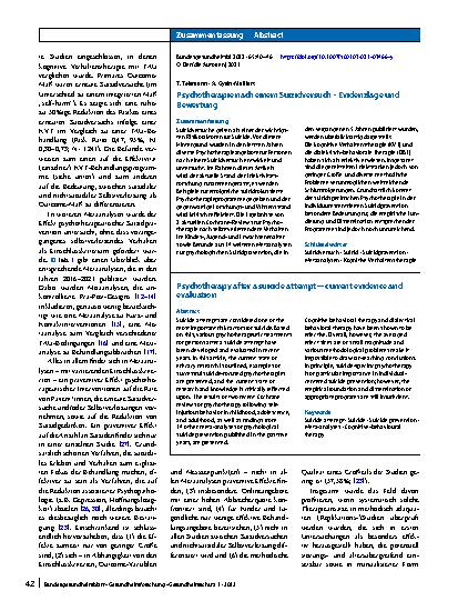 Vorschauseite 3: Psychotherapie nach einem Suizidversuch – Evidenzlage und Bewertung